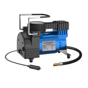 MATI10 Tyre Inflator Metal Air Compressor, 12V 140PSI with Cigarette Lighter & Crocodile Clip, 1m Hose, Gauge & 3 Nozzle Adaptors