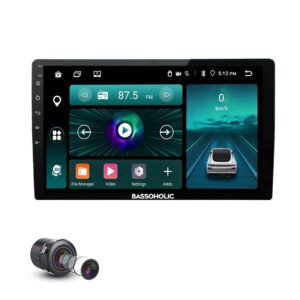 BASSOHOLIC 9-inch Android Car Stereo | 1280x720 IPS HD Touchscreen | 4GB RAM/32GB Storage | Android 14 | Wireless Mirroring | WiFi | GPS | Bluetooth | SWC | Reverse Camera Included