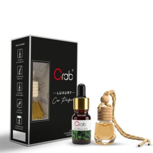 Crab Luxury Musk Car Perfume Hanging Diffuser (7.5ml + 10ml Refill) | Long-Lasting Bold Musk Fragrance | IFRA Certified Essential Oils | Premium Wooden Lid Glass Bottle Air Freshener