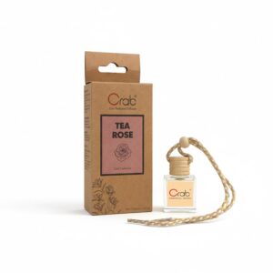 Crab Essential Car Perfume Tea Rose Fragrance (10ml) | Long Lasting Natural Rose Scent | Wooden Hanging Diffuser Air Freshener | IFRA Certified | Made in India | For Car, Home & Office