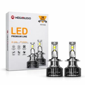 MEGAAUDIO H7/H18 LED Headlight Bulb 150W | 15000LM Brightness | 6000K Cool White | 5G Canbus | IP68 Waterproof | Easy Installation Socket to Socket |Advanced Cooling Fan | 18Month Replacement Warranty