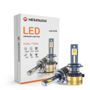 MEGAAUDIO H4/H19 LED Headlight Bulb 200W | 15000LM Brightness | 4300K Warm White | 5G Canbus | IP68 Waterproof | Easy Installation Socket to Socket |Advanced Cooling Fan |24 Month Replacement Warranty