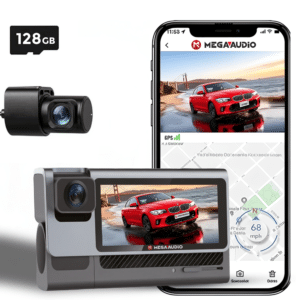 MEGAAUDIO MADVR07N 4K Ultra HD 3-Channel Dash Cam | Front Cabin Rear Recording, WiFi, GPS Support | 3.18 Inch IPS Touchscreen, Night Vision, Parking Mode (G Sensor Car DVR Camera)