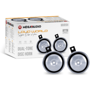 MEGAAUDIO Dual-Tone Disc Horn MHR9H – 118 dB Super Loud (355Hz/430Hz), 12V Car Horn, IP65 Water Resistant, Universal for Cars & SUVs (Pack of 2)